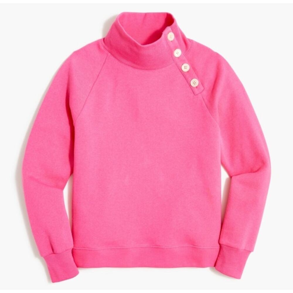 J. Crew Wide Button Collar Pullover Sweater Cloudspun Fleece Pink AC689 Size M - Picture 3 of 13